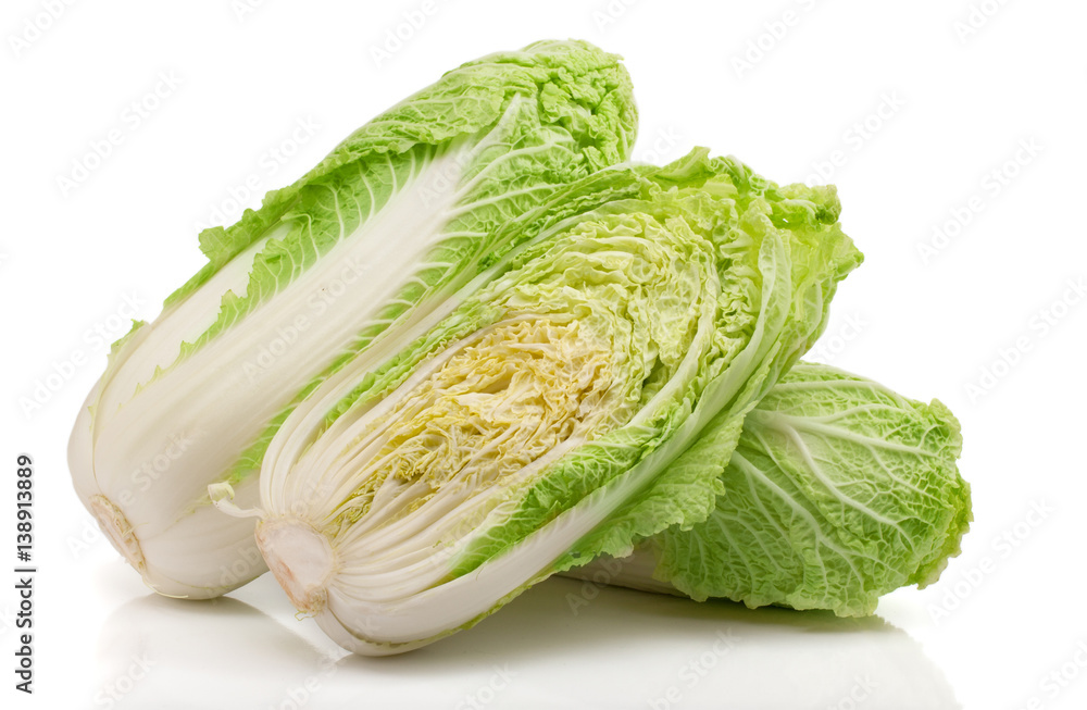 Sticker two chinese cabbage and half isolated on white background