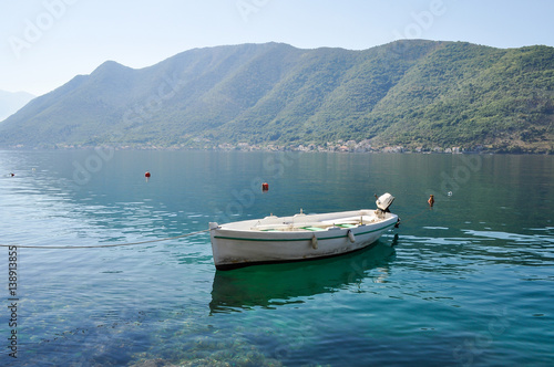 Fishing boat in the sea, the Bay of Kotor, a journey on the Adriatic.