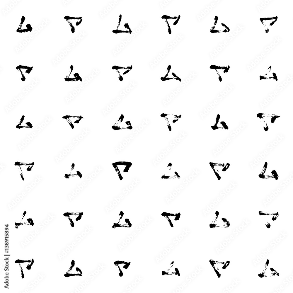 Naklejka premium Hand-drawn grunge pattern with a dry brush using black ink. Pattern made of geometric shapes, triangles. Vector background can be used in printing, fabric, packaging, fashion, wraping