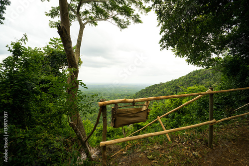 Panoramic view from the observation desk to wild green valley of tropical forest in jungle