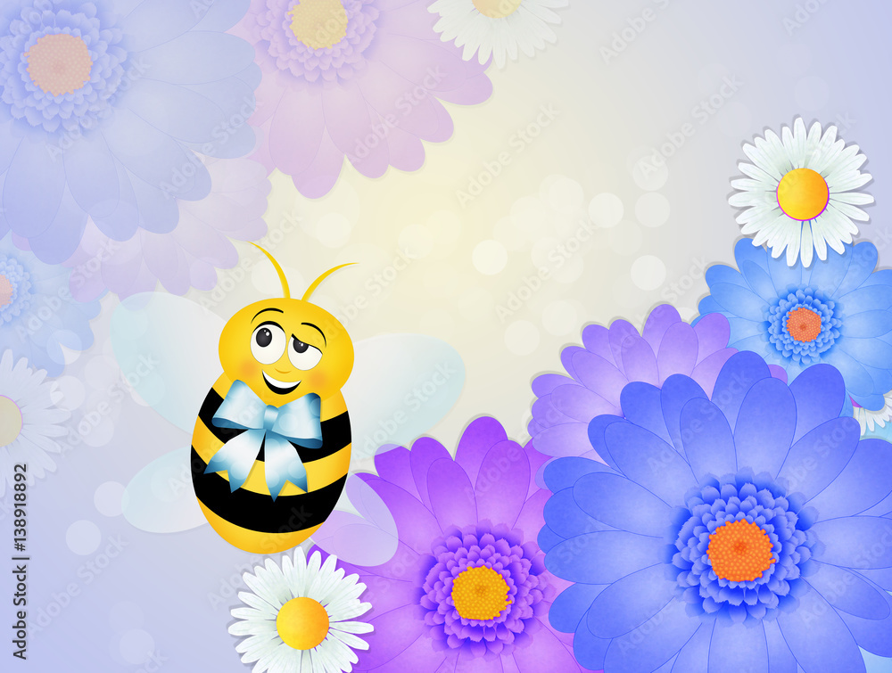 bee with blue ribbon