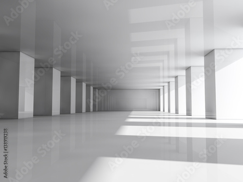 Abstract modern architecture background  empty white open space interior with columns. 3D rendering