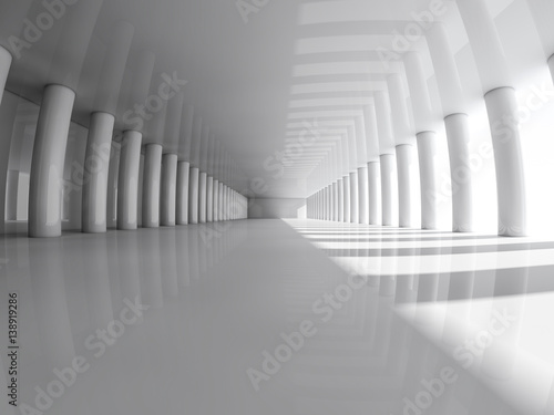 Abstract modern architecture background  empty white open space interior with columns. 3D rendering