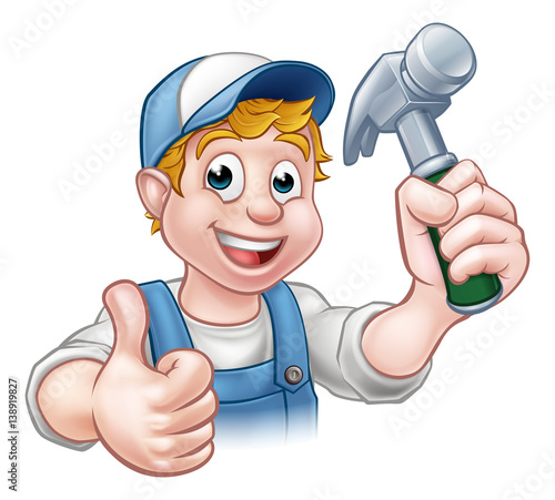 Cartoon Carpenter Handyman Holding Hammer