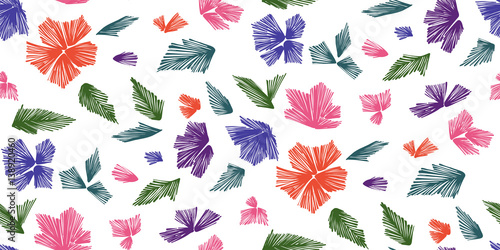 Floral seamless background pattern with fantasy flowers and leaves Line art. Embroidery flowers. Vector illustration