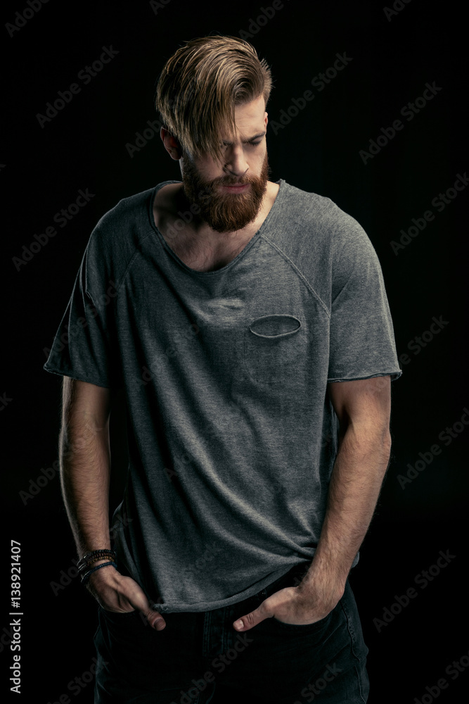 portrait of stylish man in shirt on black portrait of stylish man in shirt on black