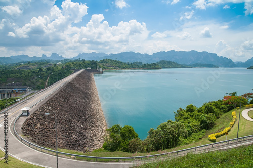 Curve road on top of big dam in Suratthani povince, Thailand. photo