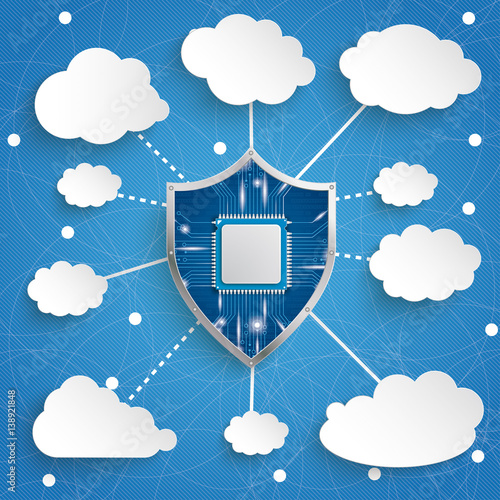 Digital Protection Shield Connected Clouds Blue Sky