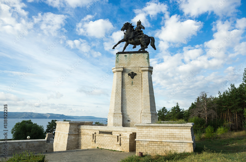 Monument of Tatishchev on the banks of the Volga river at Togliatti, Russia