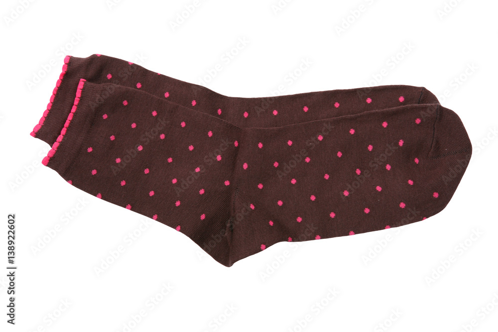 Pair of brown socks with red spots, isolated on white background. Close up, high resolution Pair of brown socks with red spots, isolated on white background. Close up, high resolution