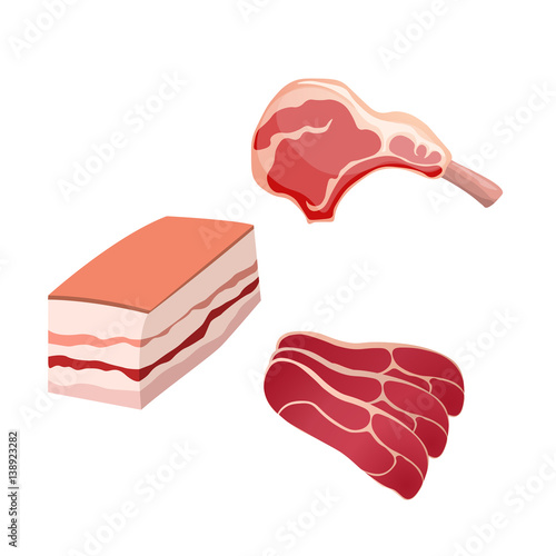 Set of meat food Isolated on white background