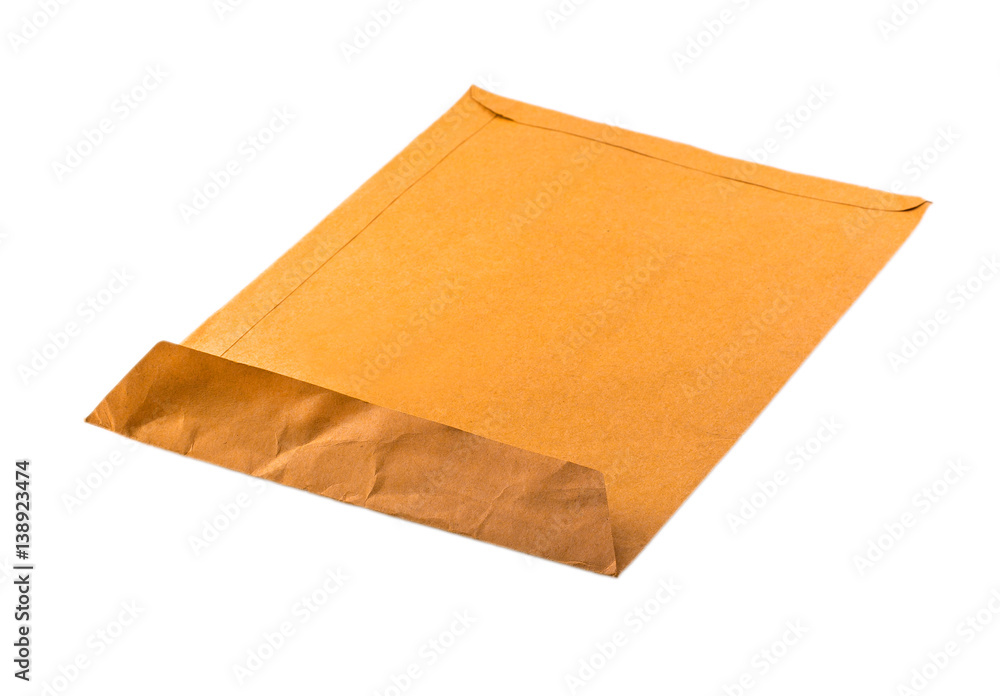 Open used yellow envelope isolated on white background Open used yellow envelope isolated on white background