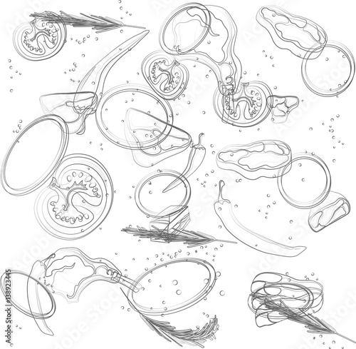 vector steak meat hand drawing with pepper and rosemary. typographic vector barbecue seamless pattern or background