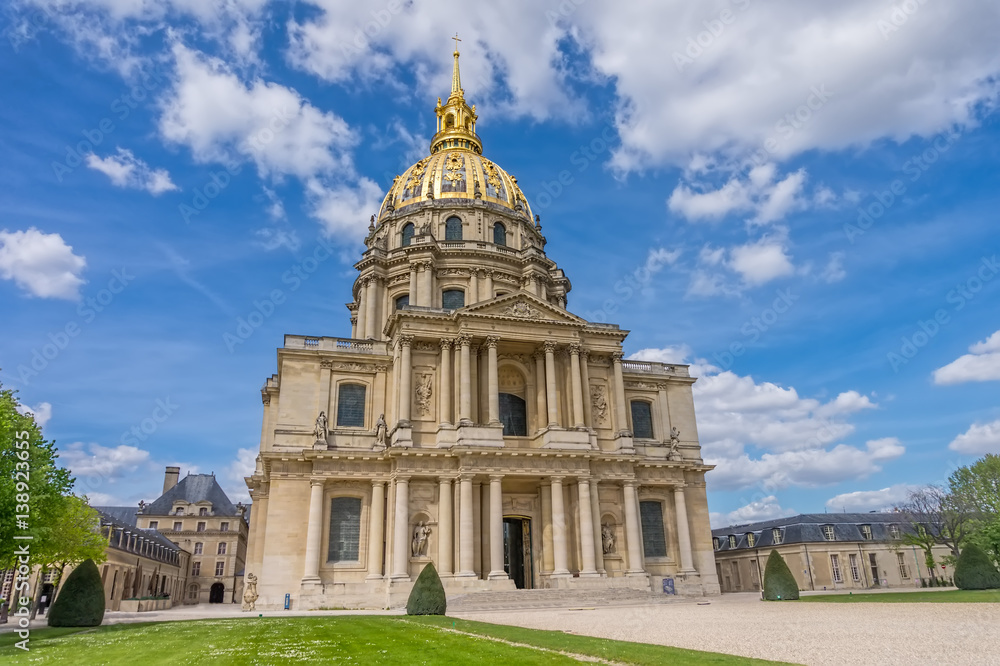 The Dome of Les Invalides Cathedral in sunny summer day, Paris, France.