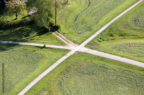 Tapet Aerial panoramic view from the top of Hohensalzburg fortress (Castle) on cultivated land divided by the crossing ways (roads)