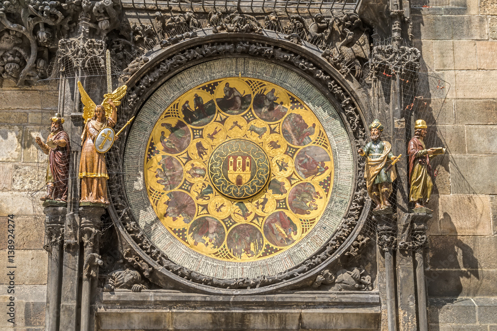 Astronomical Clock or Orloj lower dial on the Staromestske namesti Square, Czech Republic.