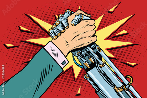 Man vs robot Arm wrestling fight confrontation