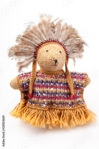 Crocheted indian bear on white