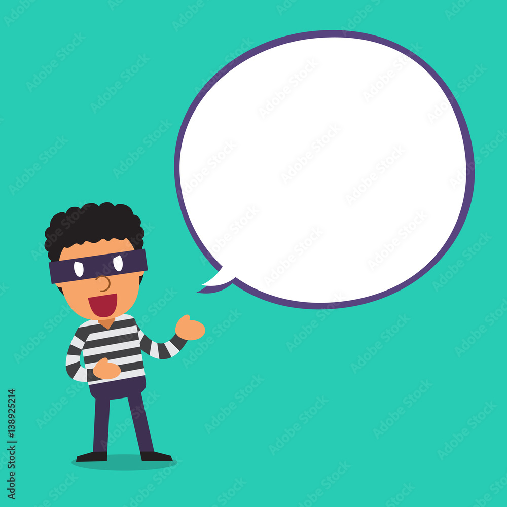 Cartoon a thief character with white speech bubble Cartoon a thief character with white speech bubble