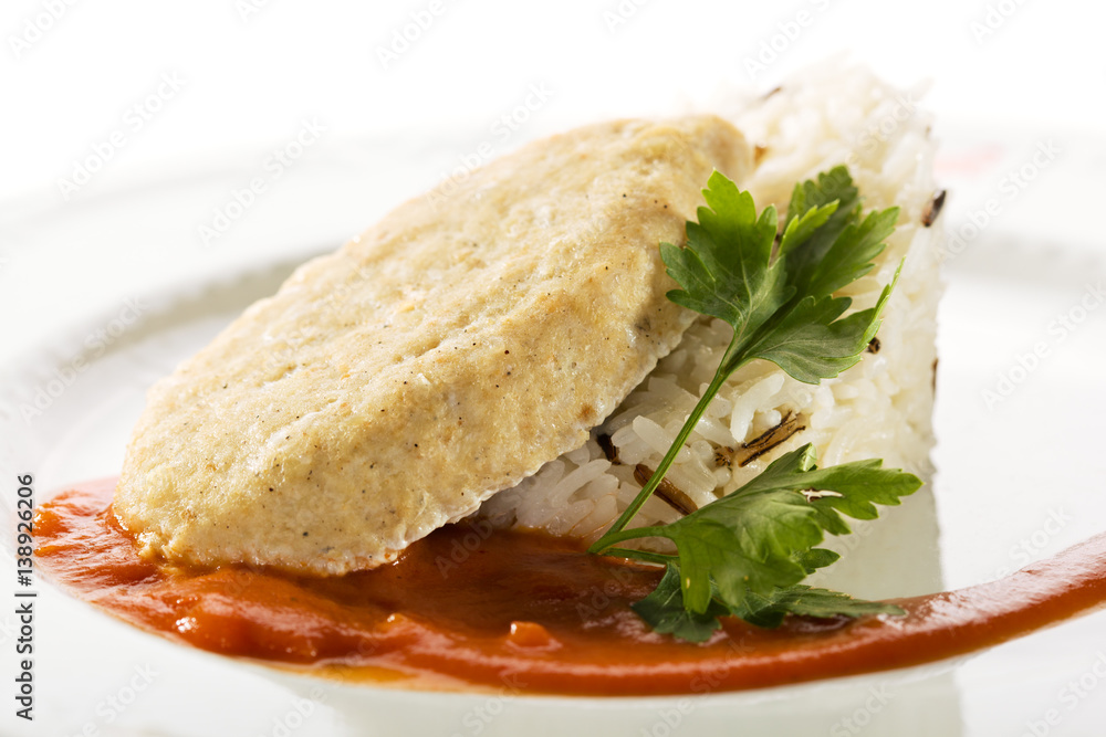 Chicken Cutlets with Rice and Sauce Chicken Cutlets with Rice and Sauce