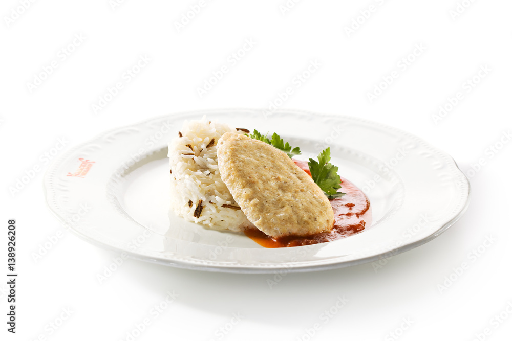 Chicken Cutlets with Rice and Sauce