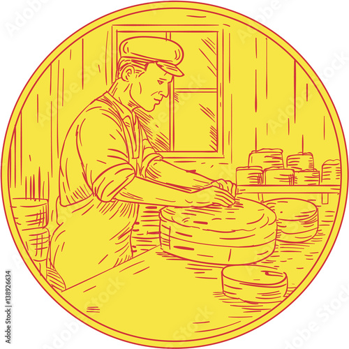 Принти на полотні Swiss Cheesemaker Traditional Cheese Circle Drawing