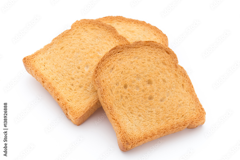 Slices of toast bread on wooden table, top view.