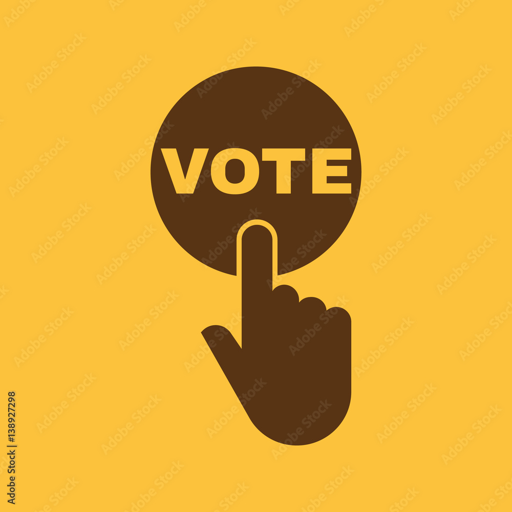 Hand pressing a button with the text VOTE icon. Voting, polling, ballot symbol. Flat design. Stock - Vector illustration Hand pressing a button with the text VOTE icon. Voting, polling, ballot symbol. Flat design. Stock - Vector illustration