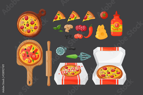 Italian cook pizza icons vector illustration.