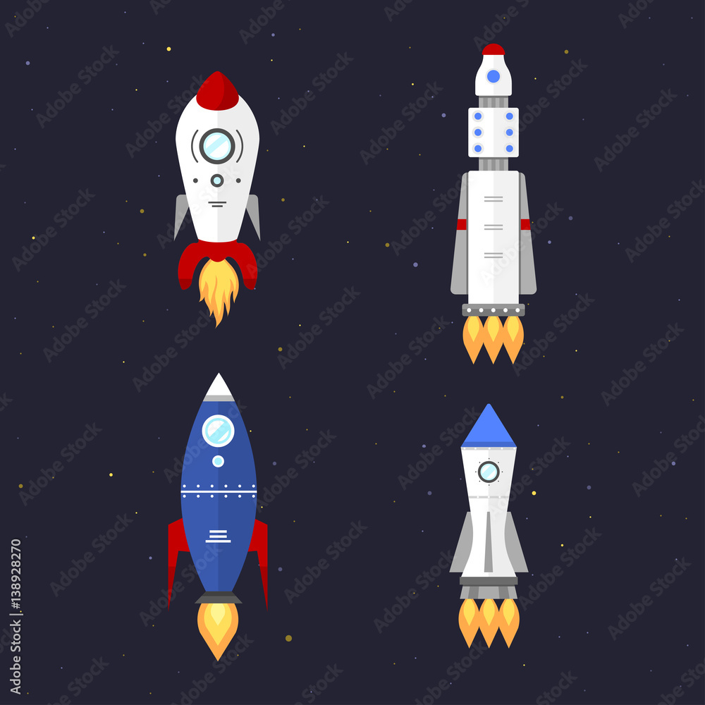 Vector technology ship rocket cartoon design.