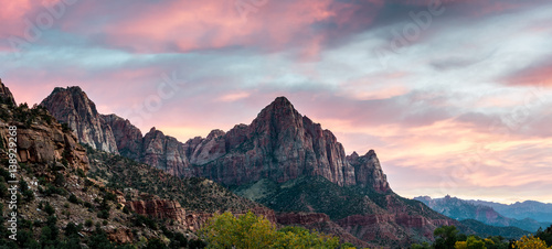 Panorama of the Zion National Park at sunrise, USA