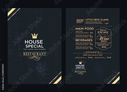 Creative menu design. Layout design, Design set for menu restaurant. photo