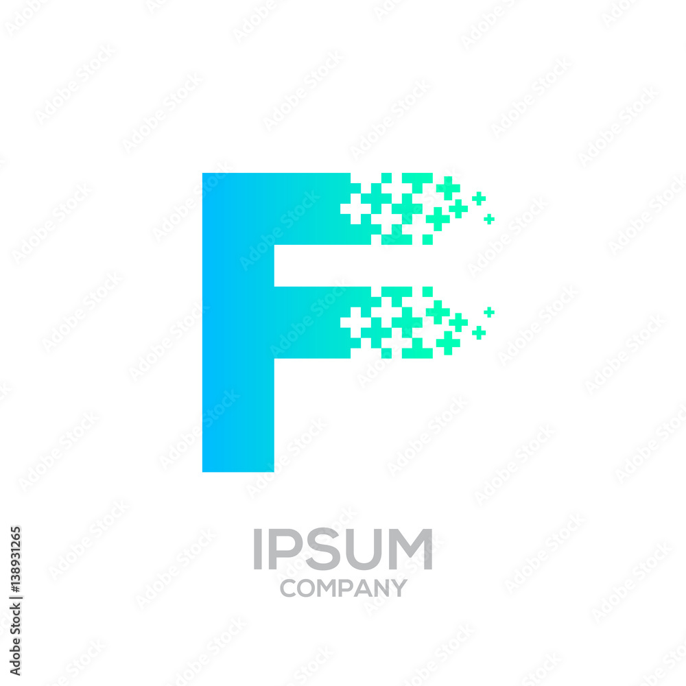 Obraz premium Letter F Pixel logo, Plus sign logo, Medical healthcare hospital symbol, Technology and digital logotype