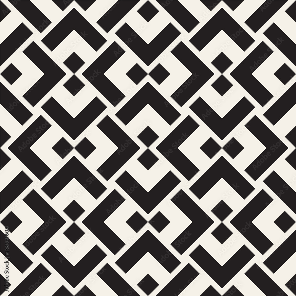 Geometric Ornament With Striped Rhombuses. Vector Seamless Monochrome Pattern Geometric Ornament With Striped Rhombuses. Vector Seamless Monochrome Pattern