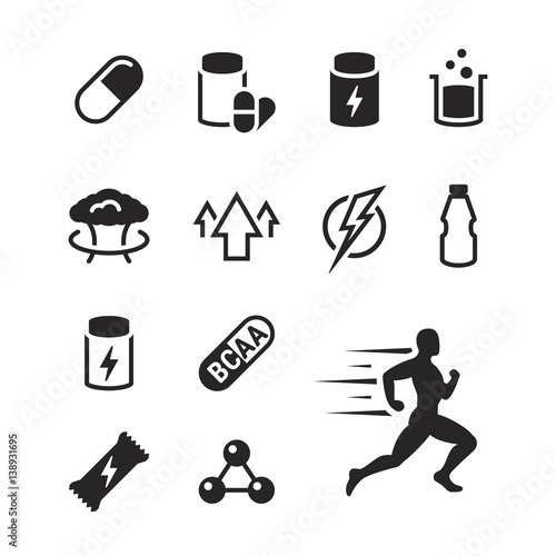 Sport supplements icons set