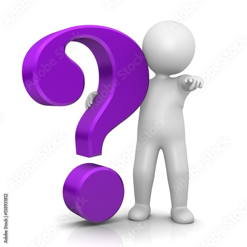 Question mark stickman question 3d magenta violet purple color colored man business symbol photo