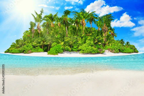 Whole tropical island within atoll in Indian Ocean and blank  sand on a tropical island.