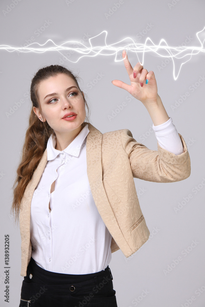 Woman making magic effect - flash lightning. The concept of electricity, high energy. Woman making magic effect - flash lightning. The concept of electricity, high energy.