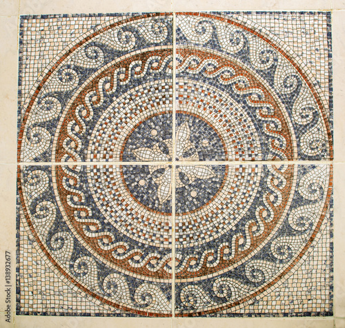 Detail of the Arab mosaic floor of a geometrical form