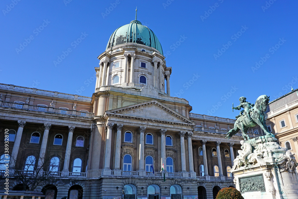 Royal Palace in Budapest and equestrian statue of Prince Eugene of Savoy