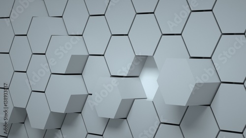 Abstract gray hexagonal background, 3 d render