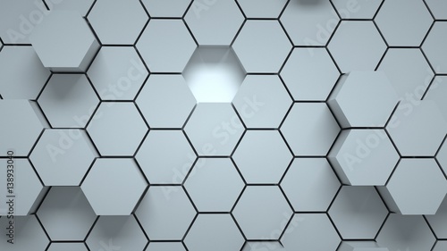 Fototapeta Naklejka Na Ścianę i Meble -  Abstract gray hexagonal background, 3 d render