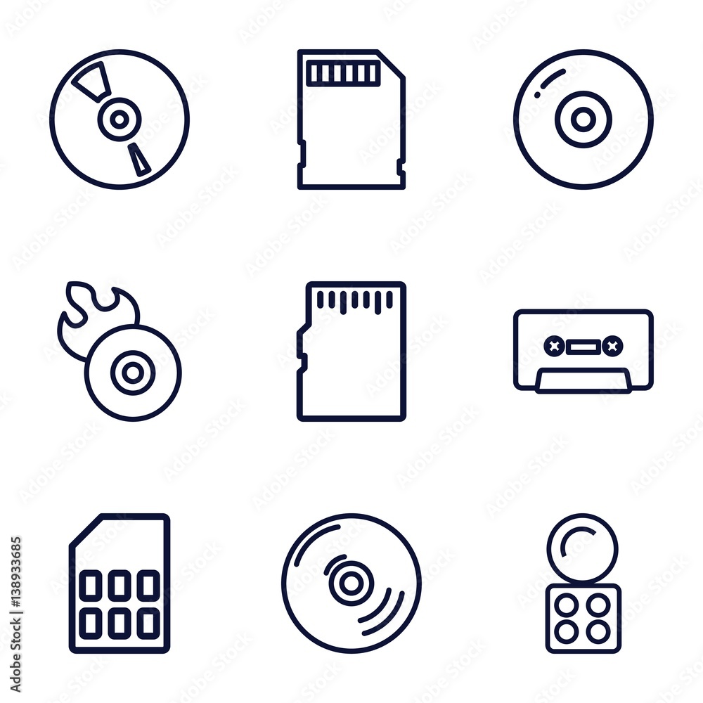 Set of 9 compact outline icons