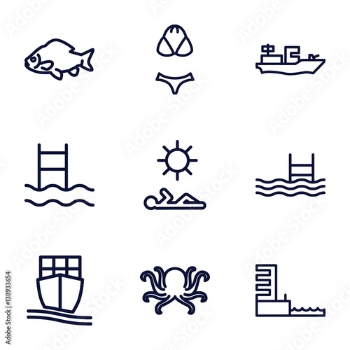 Set of 9 sea outline icons