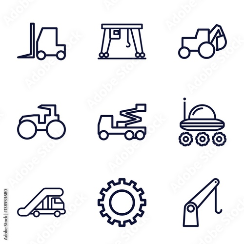 Set of 9 machinery outline icons