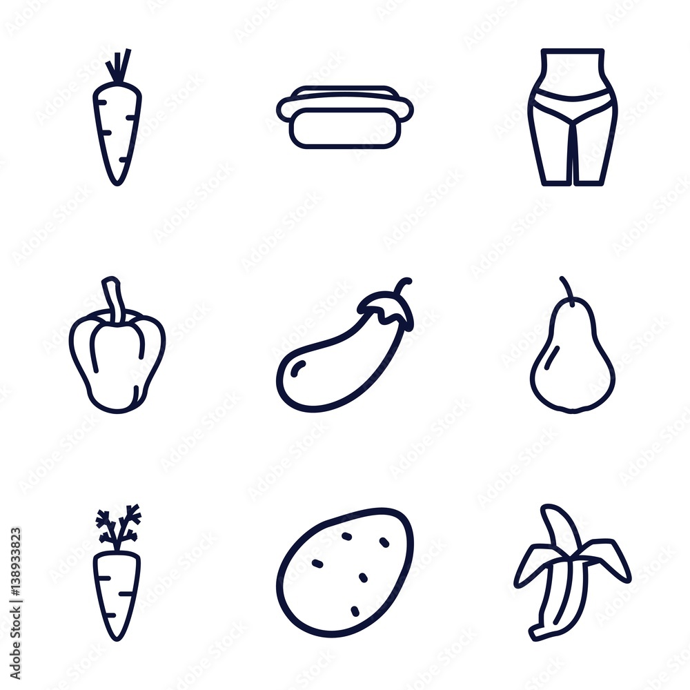 Set of 9 diet outline icons Set of 9 diet outline icons