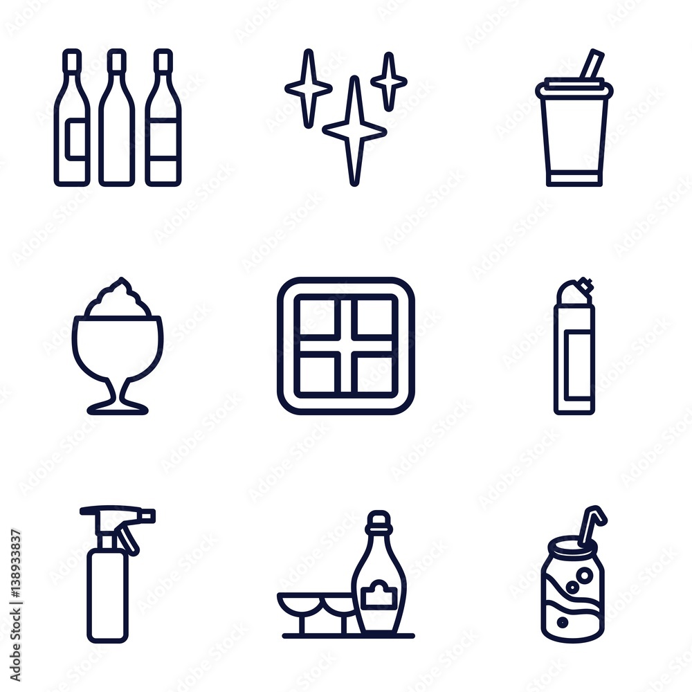 Set of 9 glass outline icons Set of 9 glass outline icons