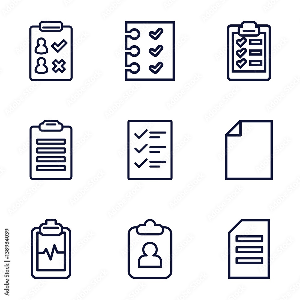 Set of 9 clipboard outline icons