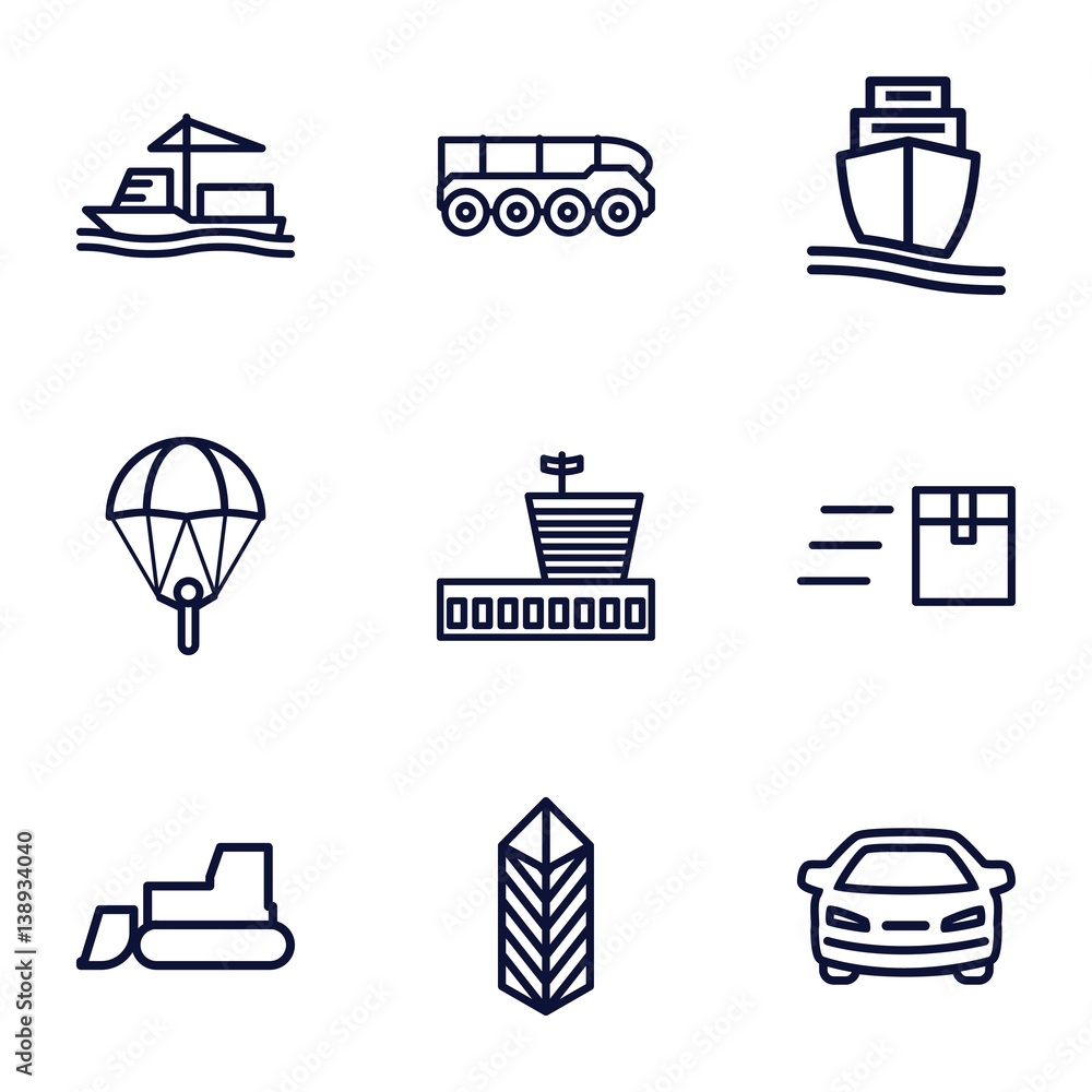Set of 9 transport outline icons Set of 9 transport outline icons
