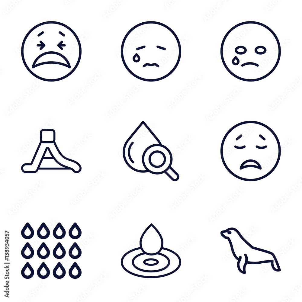 Set of 9 aqua outline icons